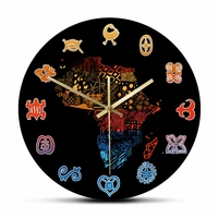adinkra symbols modern design wall clock african map afrocentric decor art quiet movement quartz clock wall clock new year gift