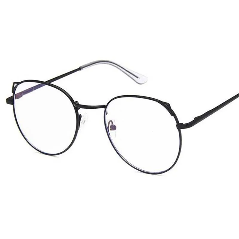 black frame Металлические кошачьи уши, близорукость, очки для женщин и мужчин, круглые близорукие, прозрачные очки-1-1,5-2-2,5-3-3,5-4-4,5-5-6 - Цвет оправы: black frame
