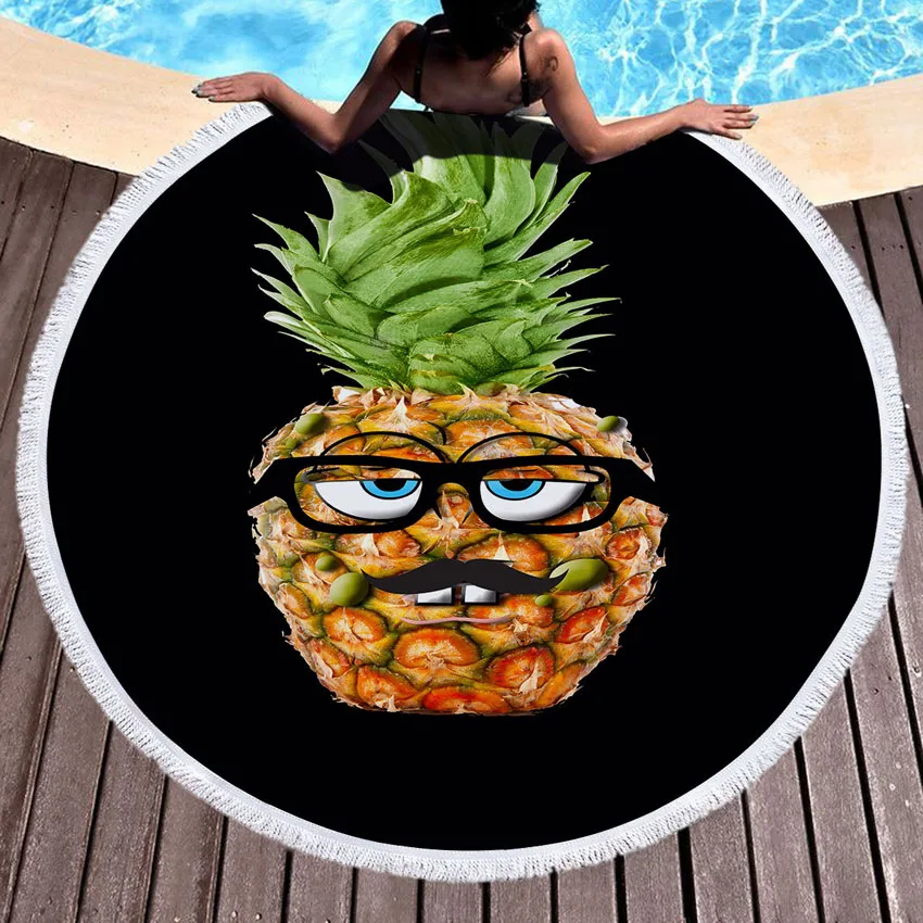 Толстое круглое пляжное полотенце из микрофибры банное для душа и ананаса летнее