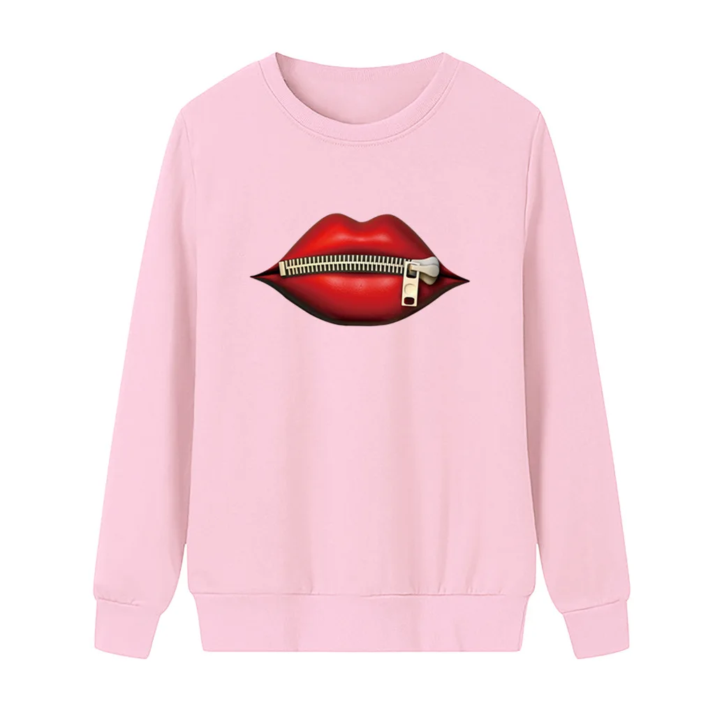 

Spring/Autumn Hoodies Women Fashion Tops Oversized Crewneck Sweatshirt Lips Print Women Clothing Kawaii Clothing Aesthetic
