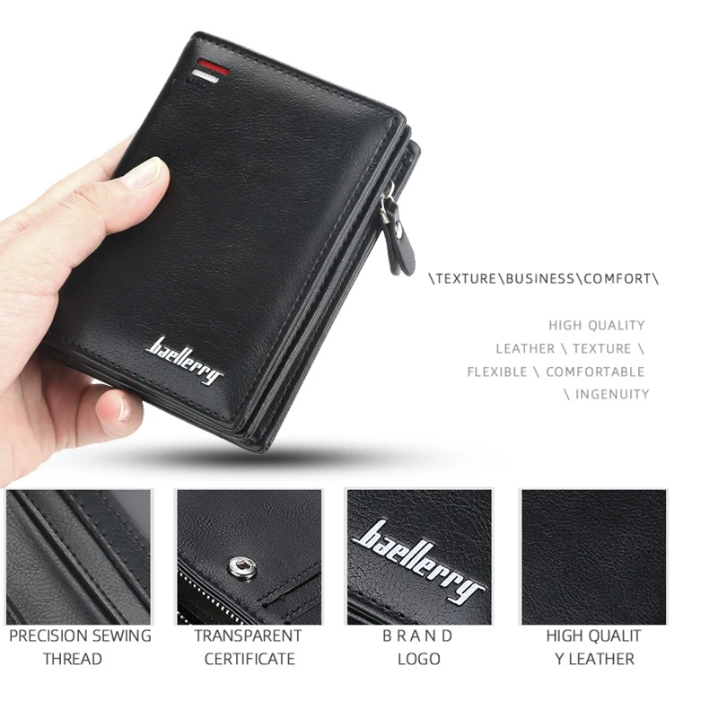 

Men Wallets Baellerry Short Men Wallets Fashion Card Purse Multifunction Leather Wallet for Male Zipper Wallet
