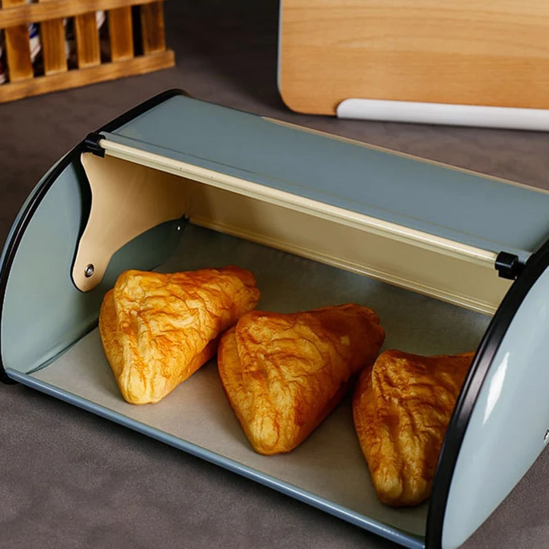 

Retro Practical Iron Structure Decorative Bread Box Lightweight Snack Storage Roll Up Top Kitchen Rust Proof Home