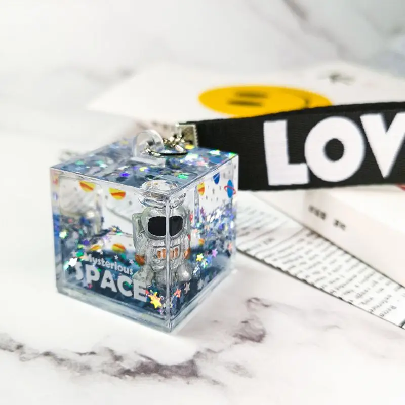 Mysterious Space Glitter Quicksand Square Keychain Astronaut Bag Charm Keyring Fashion Jewelry lover Gifts | Украшения и