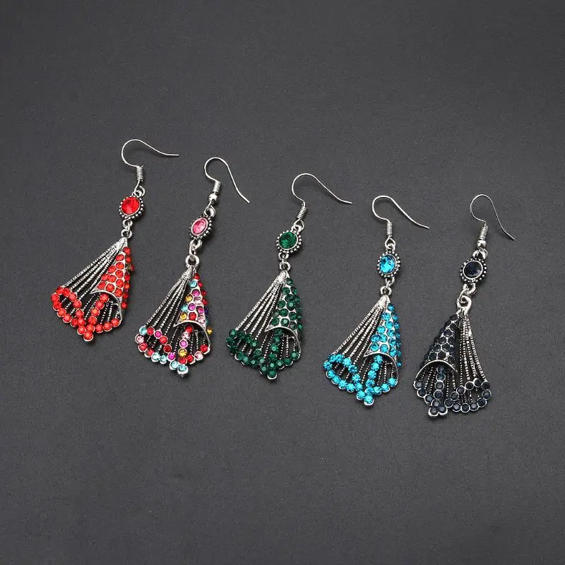 Ретро индийские болливудские спиральные Jhumka Jhumki парчовые кристаллы висячие