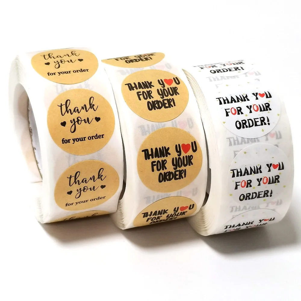 

500Pcs/Roll Kraft Paper White Thank You For Your Order Stickers For Small Business Commodity Decor Sealing Stationery Sticker