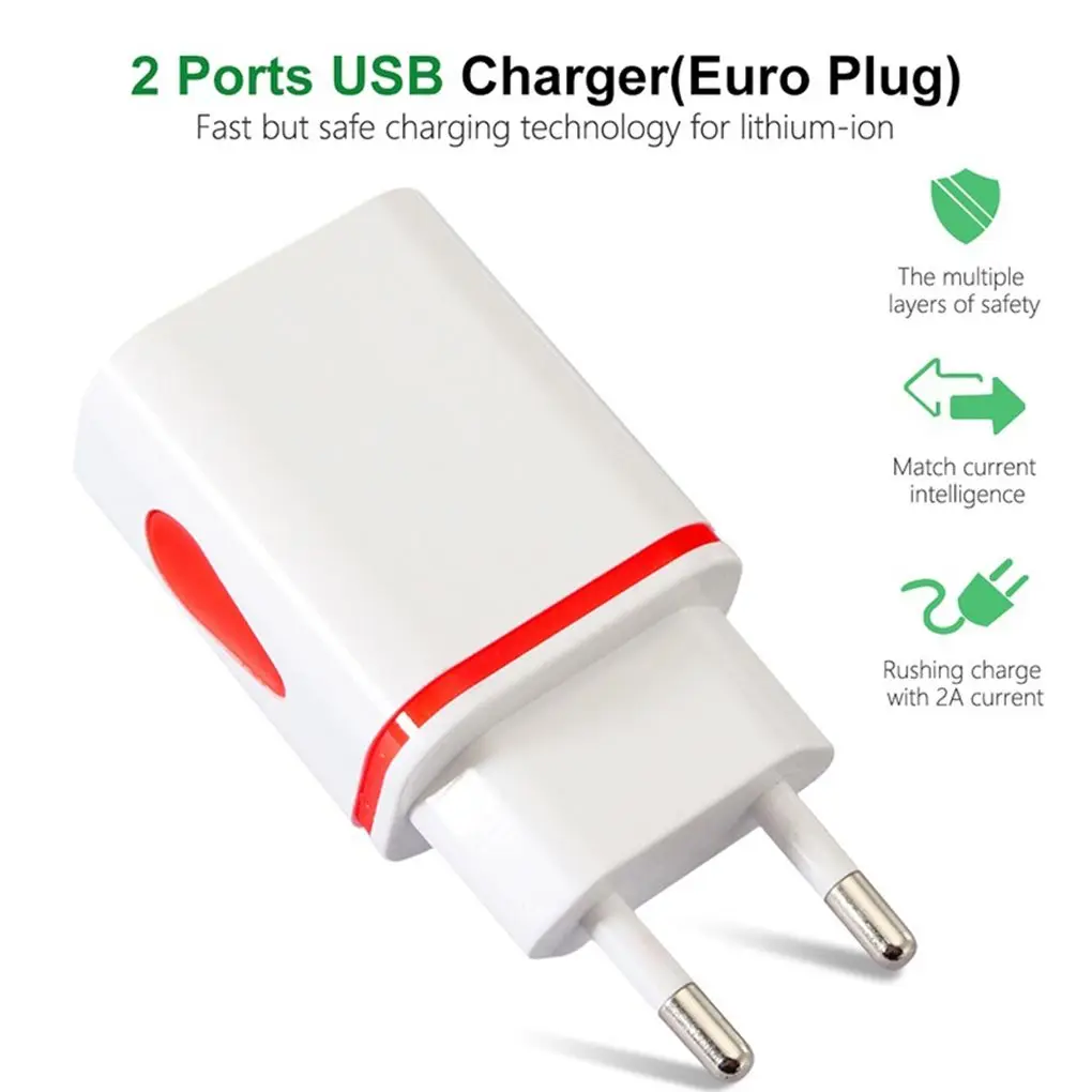 

Phone Universal 2.1A 5V LED 2 USB Charger Fast Wall Charging Adapter US/EU Plug USB Charger For iPhone For Samsung For HTC