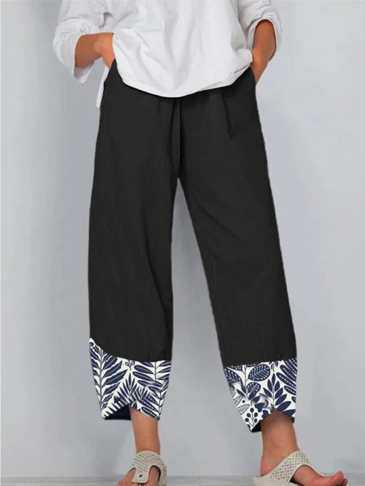 

Women Casual Harem Pants Autumn Elastic Waist Wide Leg Pants Vintage Floral Printed Trousers Female Loose Pantalon Plus Size