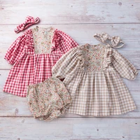 new spring and autumn clothes newborn skirt plaid floral long sleeve baby girl dress pp pants suit kids outfits with headwear