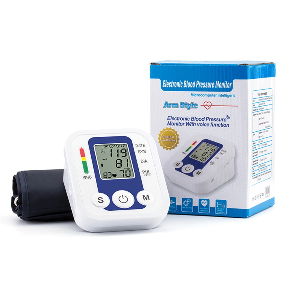 

Digital Upper Arm Blood Pressure Monitor Heartbeat test Health care monitor With Voice Alarm Automatic Cuff Tonometer