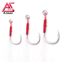 as 10pcs fishing cast jigs assist hook lure slow jigging spoon barbed single hooks pesca high carbon steel lure connector tackle