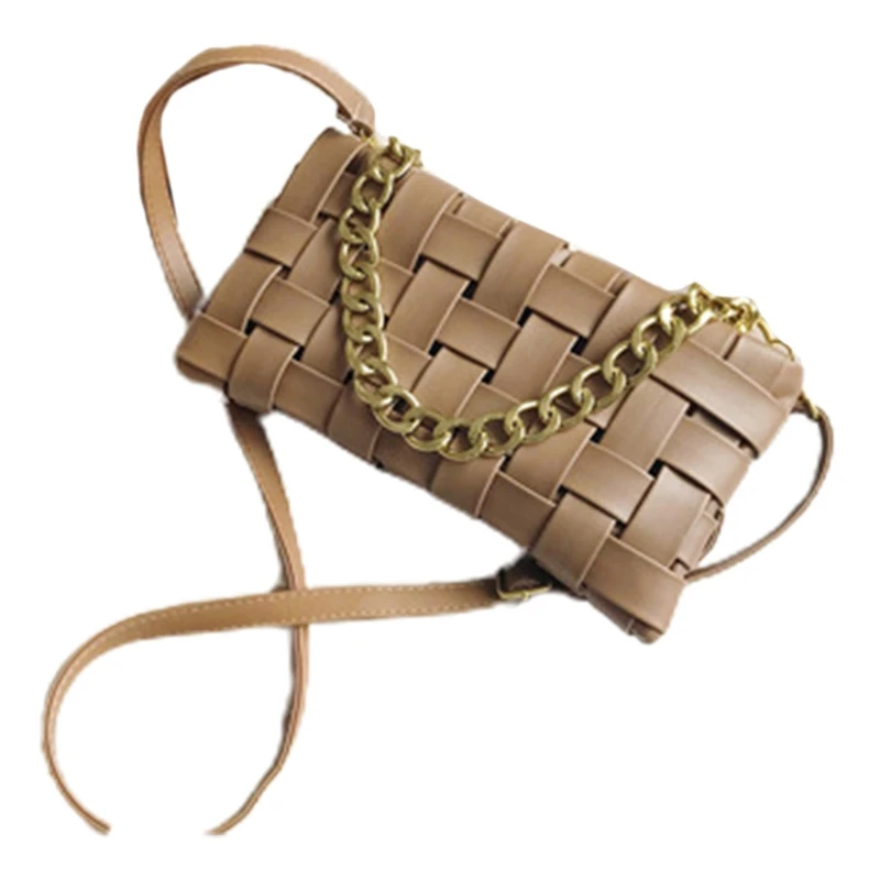 

Women's Evening Handbags Braided Shoulder Bag PU Leather Weave Purse Solid Color with Chain Vacation Casual Handbag