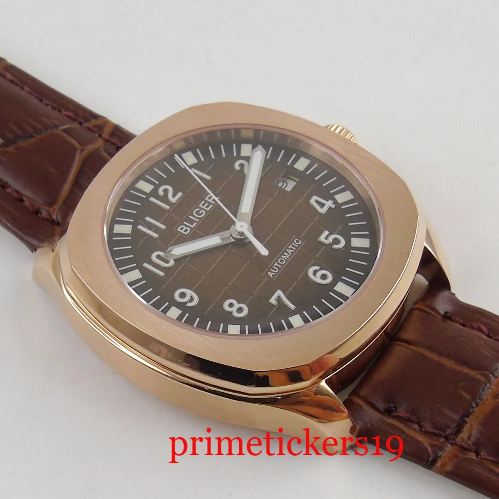 Роскошные мужские часы с коричневым циферблатом и кожаным ремешком 39 мм