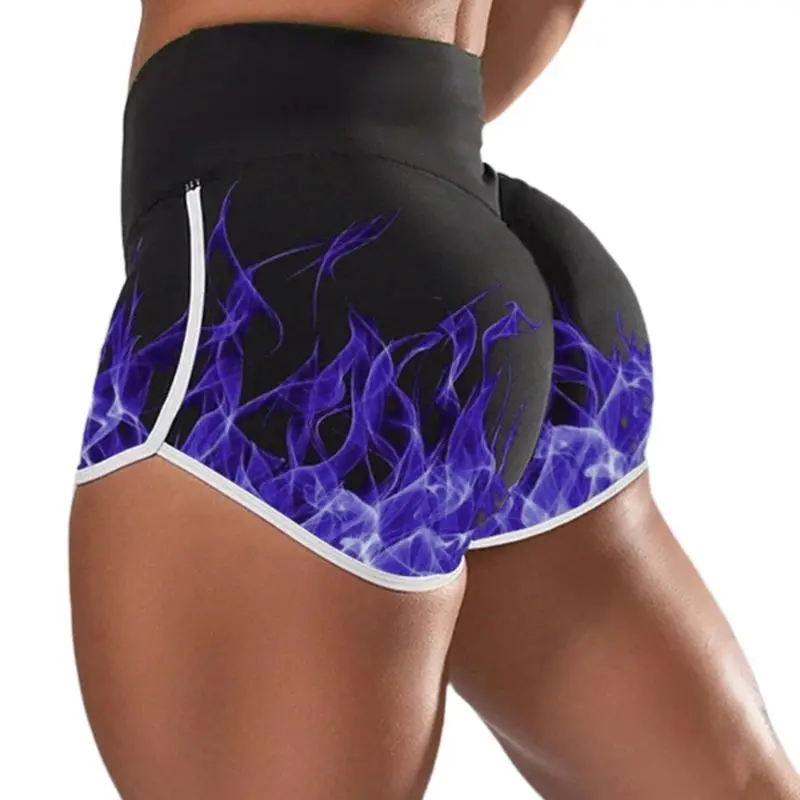 

Женские шорты для йоги K3NF большого размера с высокой талией и 3D-принтом пламени
