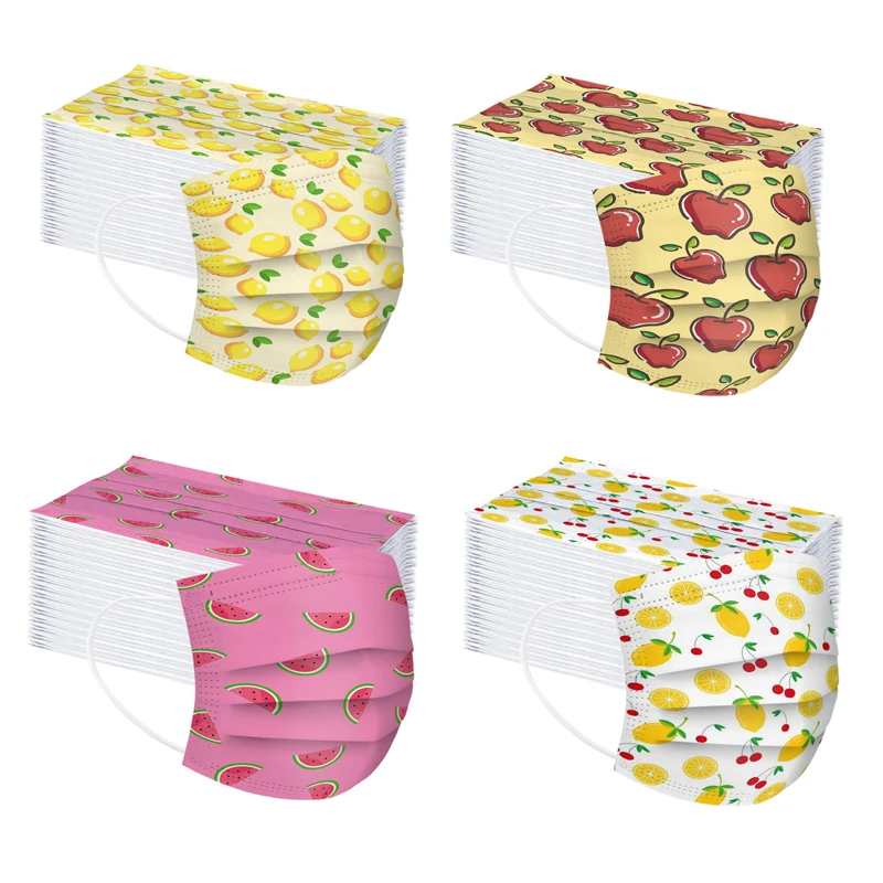 

10/50/100pcs Kids Cartoon Print Face Mask 3-layers Disposable Face Mouth Masks Kawaii Fruit Protective Mascara Anti-dust Earloop