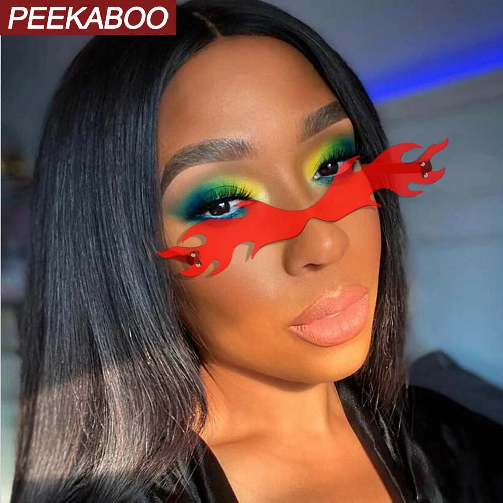 Peekaboo fire shape Винтажные Солнцезащитные очки зеркальные женские зеленые красные