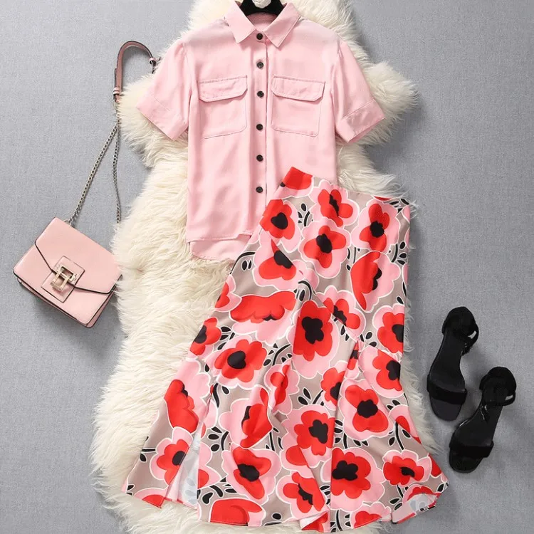 Женский костюм с юбкой годе элегантный комплект из двух предметов розовая