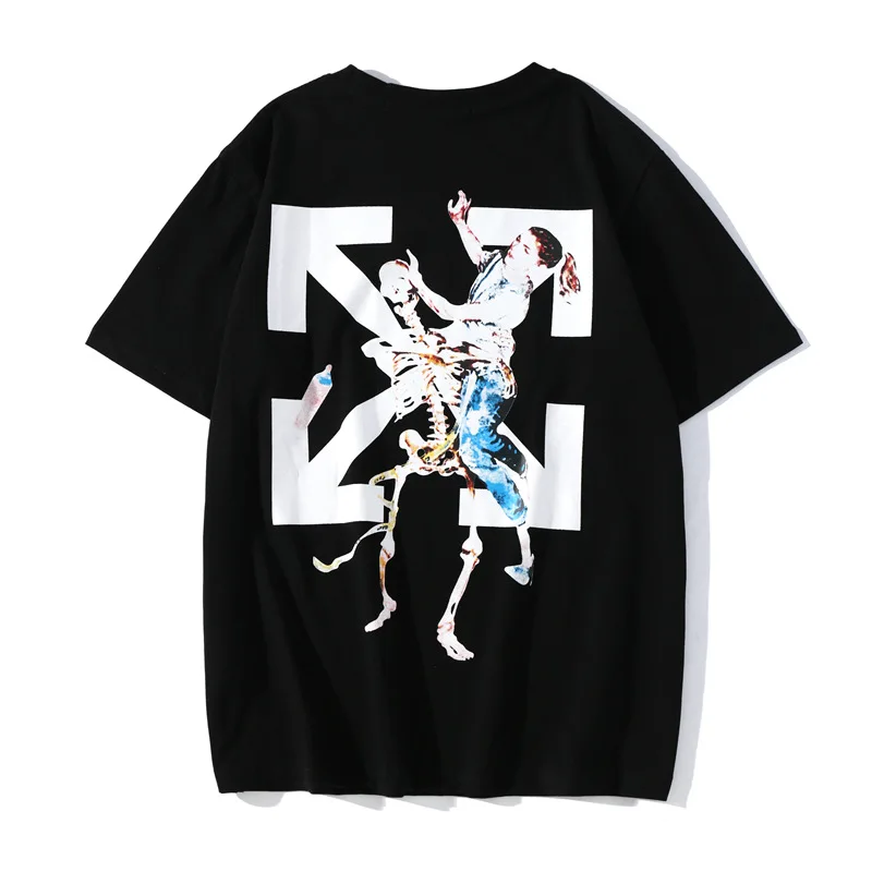 

Off white skull arrow hip hop girl short sleeve loose men and women lovers T-shirt fashion