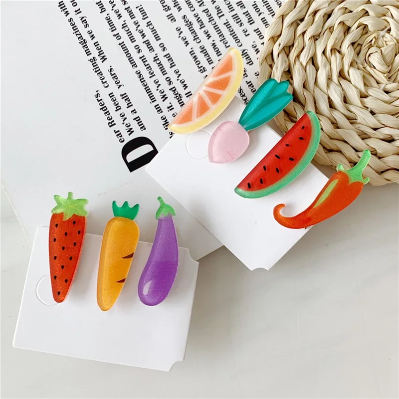 Заколка для волос детская в форме овощей фруктов 2 шт. модная шпилька | Детская