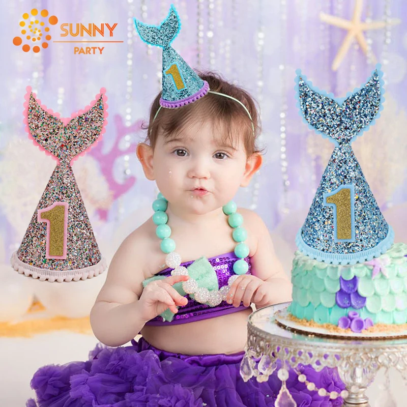 Блестящие голубые Розовые Детские вечерние шапки русалки Красочные ко дню