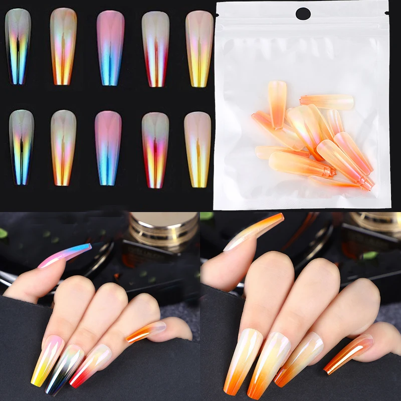 

24Pcs / Set Women Length False Nails Full Coverage Two-tone Gradient Wear Manicure Nails Fake Nail Tips Nail Accessories