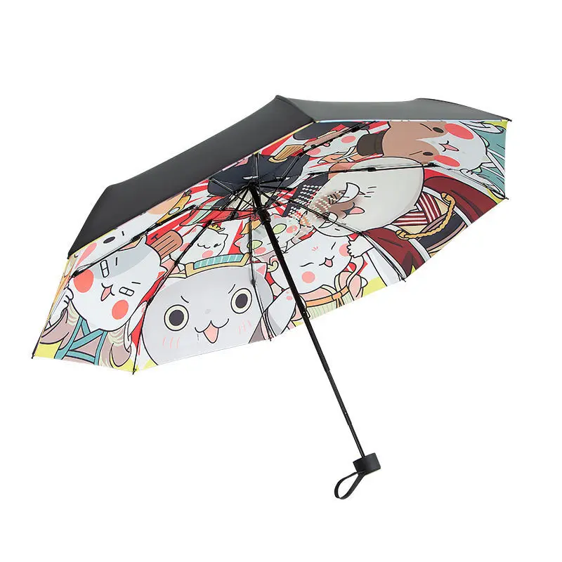 Милый складной зонт Женские аниме подарки с черным покрытием солнцезащитные