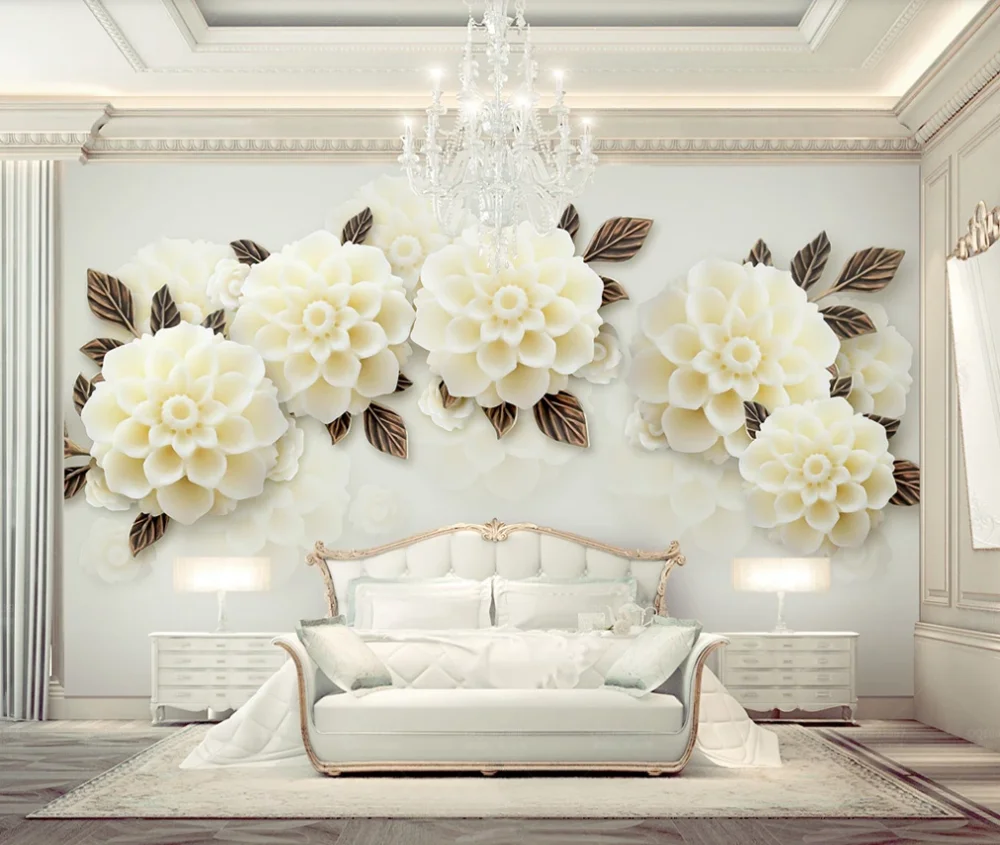 

Customized 3D Wallpaper Beautiful European Champagne Hydrangea 3D Three-dimensional Bedroom TV Background Wall Mural