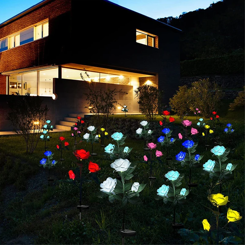 

3LED Solar Rose Flower Light Garden Landscape Lamp Outdoor Lawn Lamp For Patio Yard Home Decorative Flower Lights Dawn to Dusk