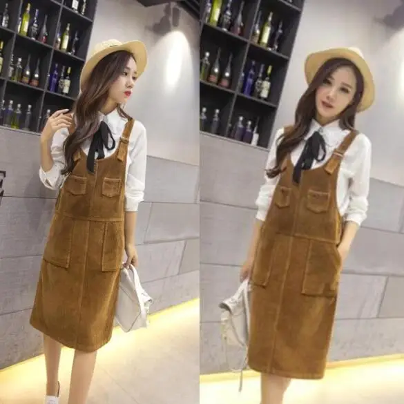 2020 консервативный стиль вельветовое платье для женщин на бретелях с карманами