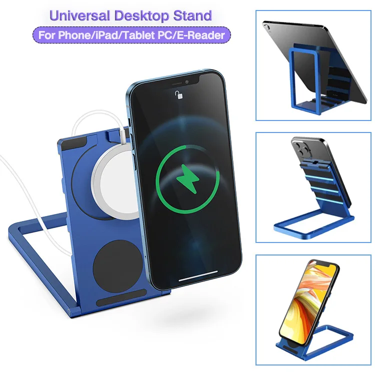 

2021 creative aluminum alloy mobile phone holder tablet holder foldable holder for Magsafe wireless magnetizing desktop holder