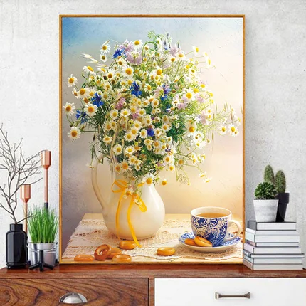 

Needlework,DIY Cross stitch,set for full embroidery kit,noble vase white daisy flower printed pattern cross stitch handwork gift