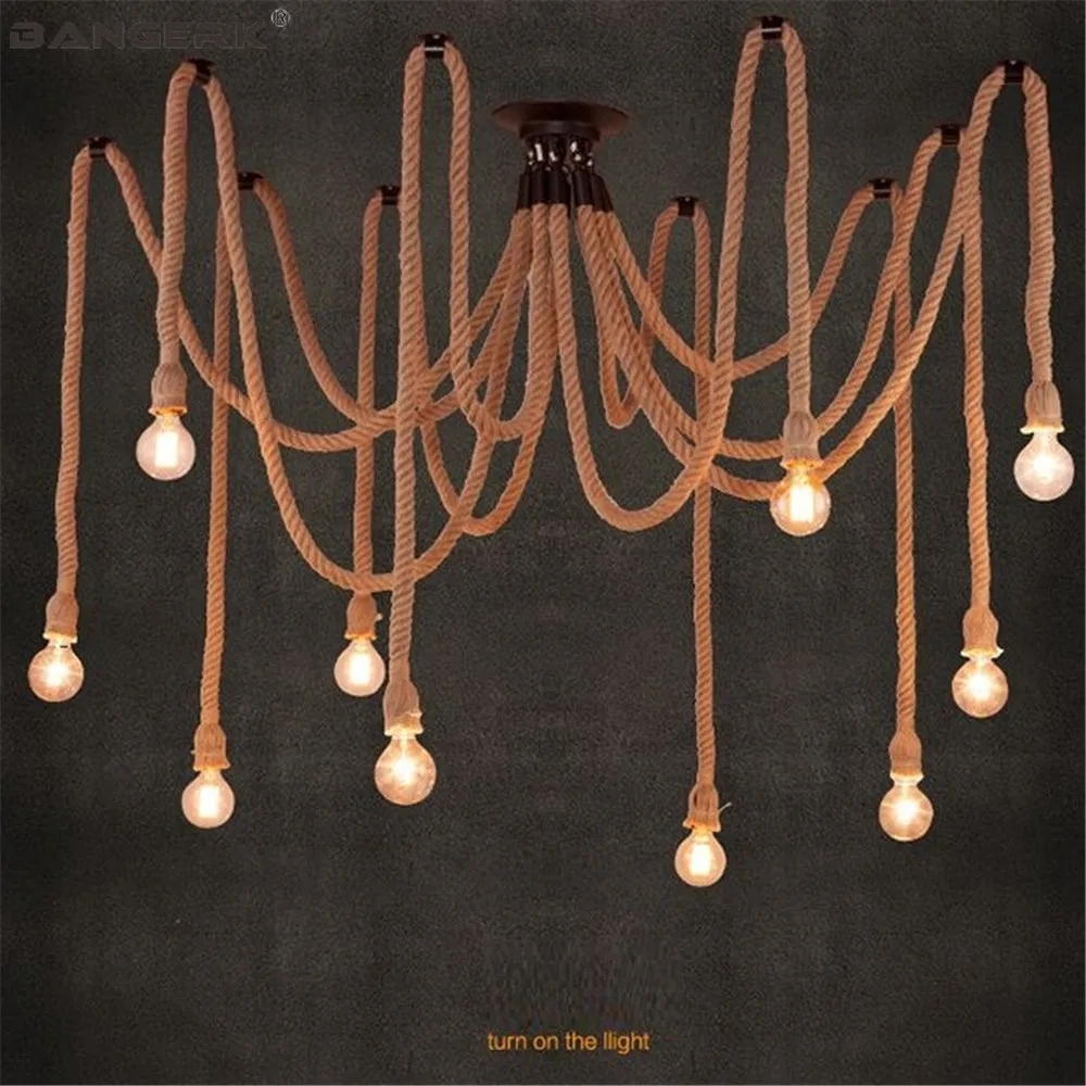 

DIY Retro Pendant Lamp Loft Decor LED Edison Industrial Vintage Lighting Dining Room Hanging Light Hemp Rope Droplight Fixtures