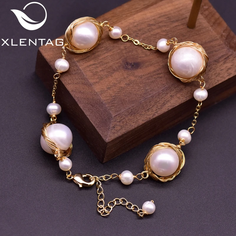 Браслеты XlentAg из белого жемчуга для женщин регулируемые ювелирные украшения в