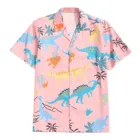 Гавайская рубашка мужская с коротким рукавом, смешной мультяшный принт динозавра, отложной воротник, одежда в Корейском стиле для отпуска