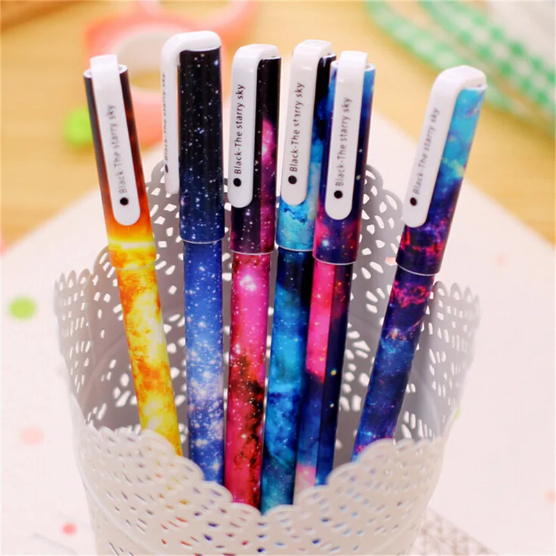 

6 Pcs Gel Pen Starry Sky Pattern And Flower Polka Dot Color Gel Pen For School Office Writing Stationery