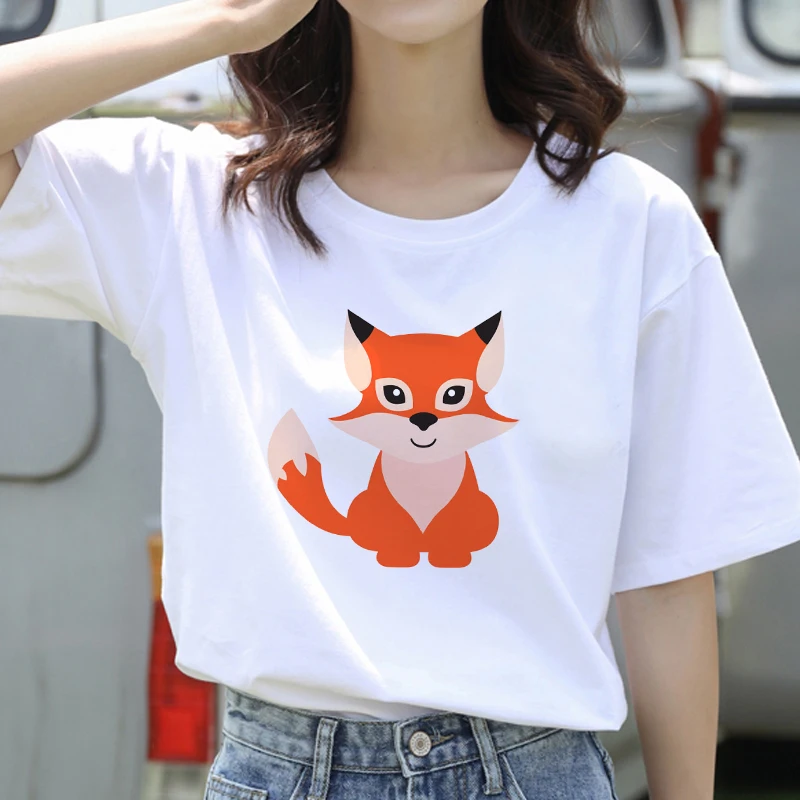 

Woman Summer Tshirt Cute Fox Printing T-shirts women Short Sleeve Tees Tops Plus Casual O Neck Lady Leisure Fashion tshirts