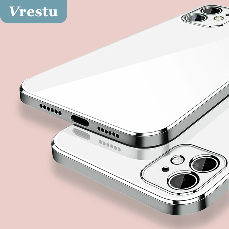 

2022 New Luxury Square Edge Case for iPhone 12 11 Pro XS Max SE 2 X XR XS MAX 8 7 Plus Phone Case Transparent TPU Coque Capinhas