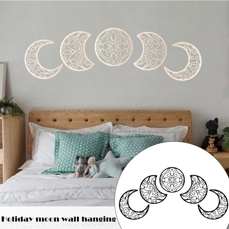 

5pcs Moon Phase Wall Hanging Wooden Bedroom Wall Decor Above Bed DIY Headboard Ideas Above Bed Room Decor Beautiful Home Decor