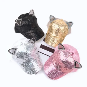 Бейсболка детская, летняя, с блестками и ушками, сетчатая, для мальчиков и девочек, в стиле хип-хоп, 2019