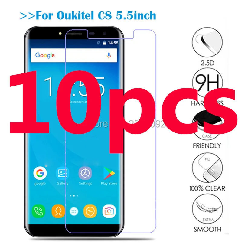 

10pcs Glass For Oukitel C8 Tempered Glass HD On The For Oukitel C8 C 8 5.5'' phone Guard Cover Front Screen Protector Film Case