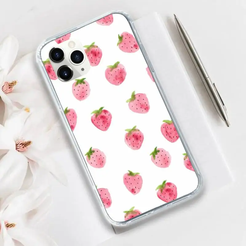 

Cute Strawberry Cherry Phone Case Transparent for iPhone 11 12 mini pro XS MAX 8 7 6 6S Plus X 5S SE 2020 XR
