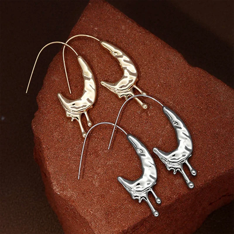 2022 New Moon C-shaped Liquid Open Metal Hanging Earrings for Women Creative Exaggerate Girl Ear Jewelry Trendy Gifts | Украшения и