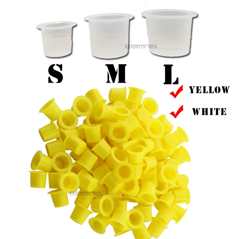 

100Pcs Microblading Eyebrow Tattoo Ring Cup S/M/L Yellow Permanent Makeup Pigment Glue Holder Extension Glue Divider Container