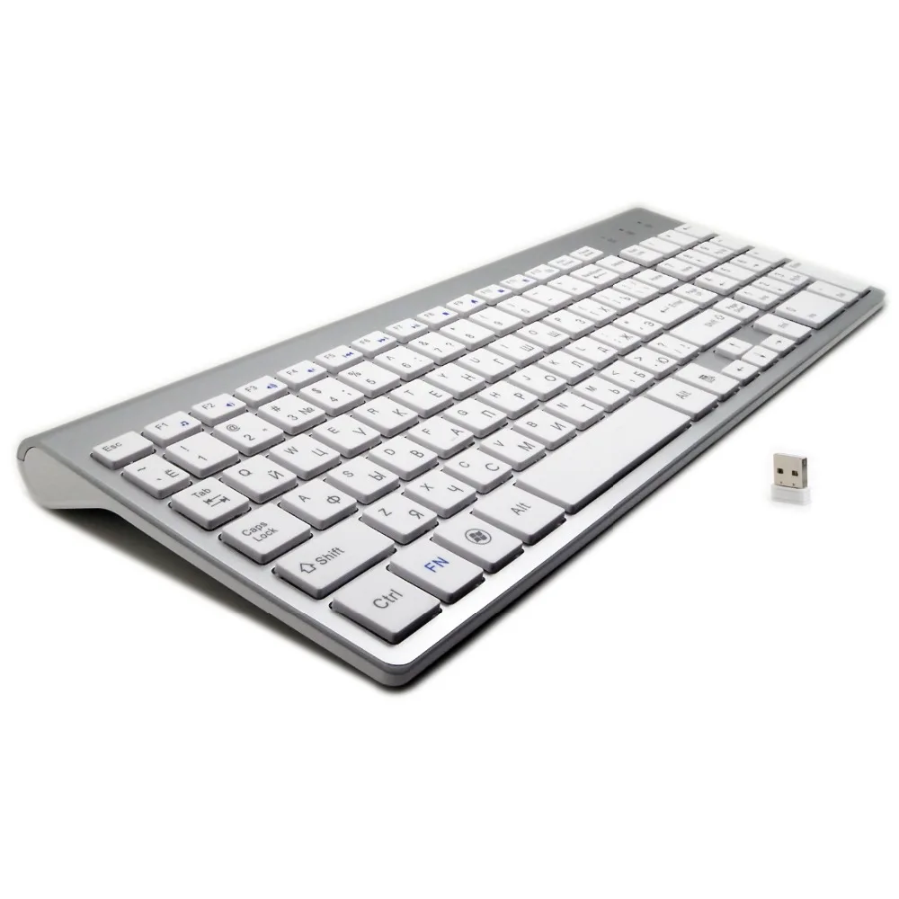 

Ультратонкая русская клавиатура с 101 клавишами, Беспроводная игровая клавиатура 2,4 ГГц для Mac Win XP 7 10 Android TV Box