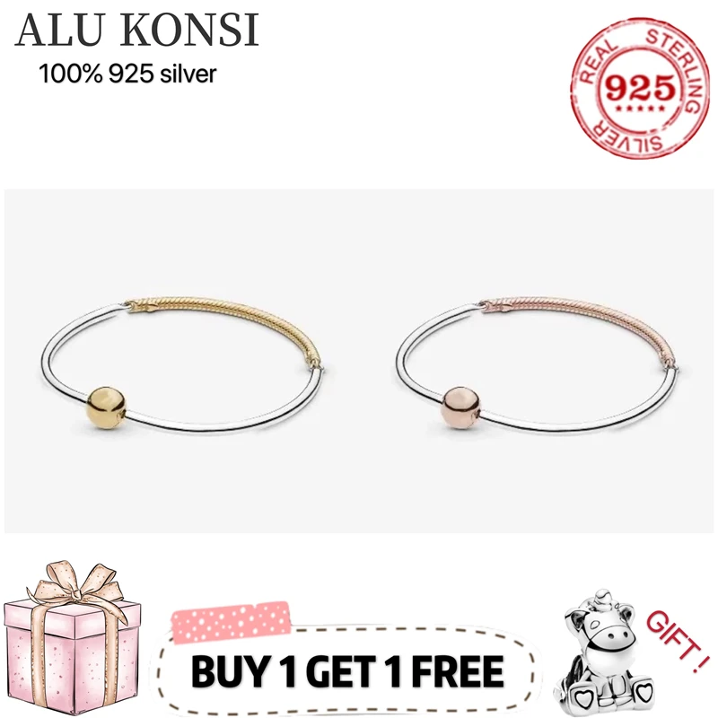 

Hot Sale 100% Real 925 Sterling Silver pan Bracelet for Women Fit Original Design snake Charms Bangle DIY high quality Jewelry