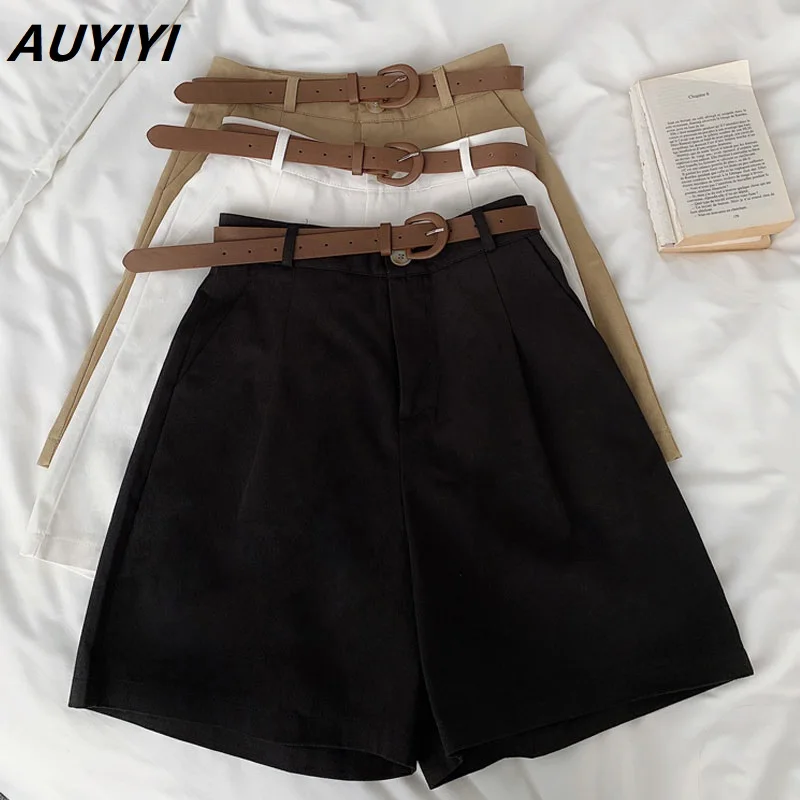 

AUYIYI High Waist Shorts Women's Summer New Style Loose Casual Five-Point Plus Size Middle Pants A-Line Overalls Wide-Leg Pants