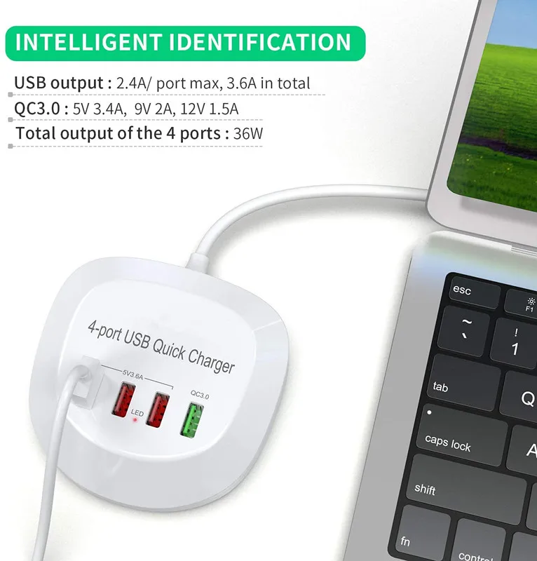 

Зарядное устройство с 4 USB-портами, 30 Вт, QC3.0
