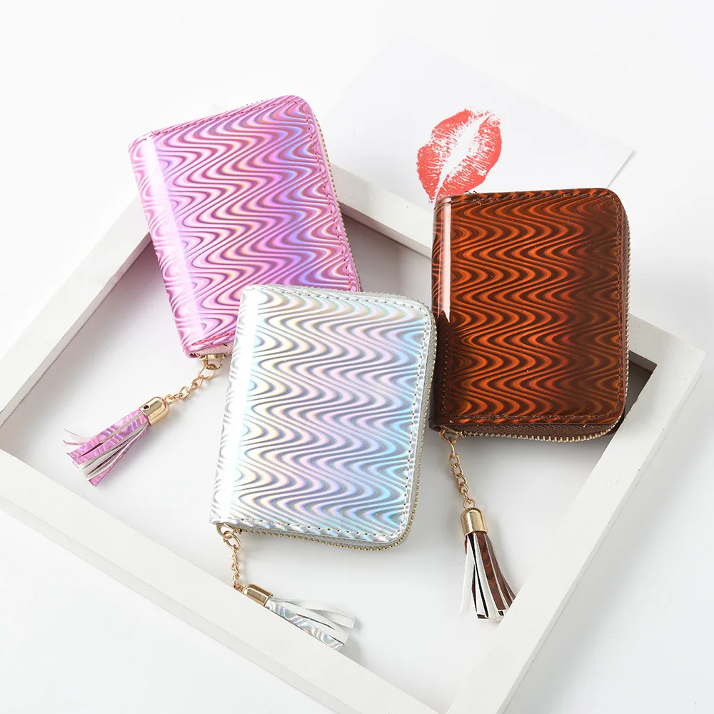 New Laser Short Women Wallet Mini Purse Portfel Holographic Small Zipper Coin ID Card Holder Cartera Mujer | Багаж и сумки