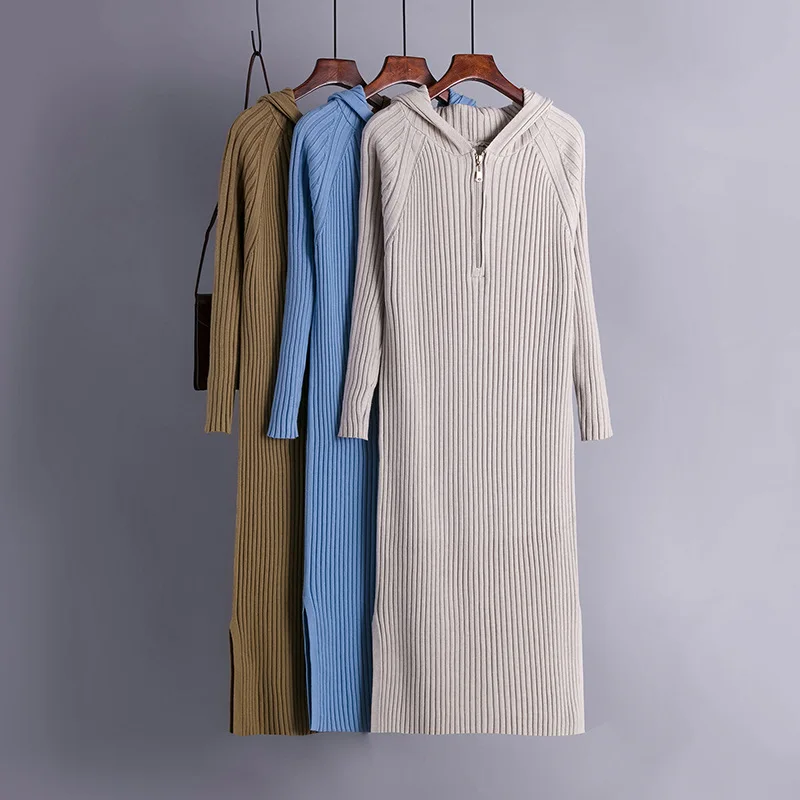 HLBCBG плотное длинное трикотажное прямое платье макси с капюшоном грубая игла