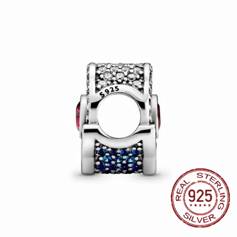 

HOT SALE 100% Sterling Silver 925 Fan blue Zircon Beads Mini Charms Fit Original Pandora Bracelet For Women Jewelry Gift