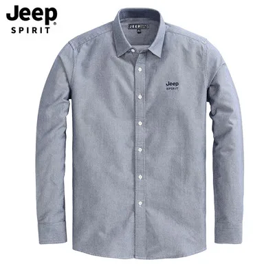 JEEP SPIRIT, новая брендовая мужская рубашка, повседневные рубашки, рубашки с длинным рукавом, одноцветная хлопковая Осенняя рубашка для мужчин, camisa masculina размера плюс M-4XL - Цвет: Серый
